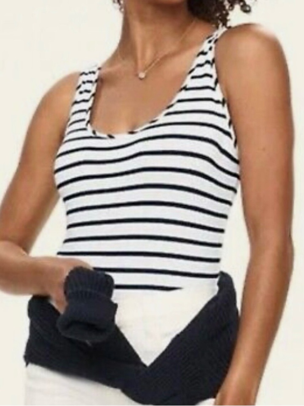 CAbi Charm tank. NWOT. White/black Striped Scoop neck tank. Large.